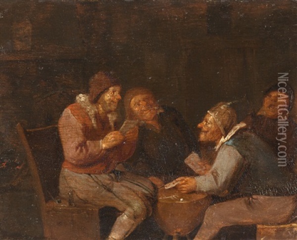 Kartenspielende Bauern In Einer Schenke Oil Painting - Egbert van Heemskerck the Elder