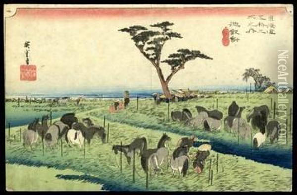 The Horse Market In The Fourth Month At Chiryu Oil Painting - Utagawa or Ando Hiroshige