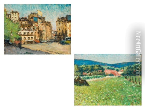 Sommerliches Blumenfeld - Pariser Stadtansicht (2 Works) Oil Painting - Petr Nilus