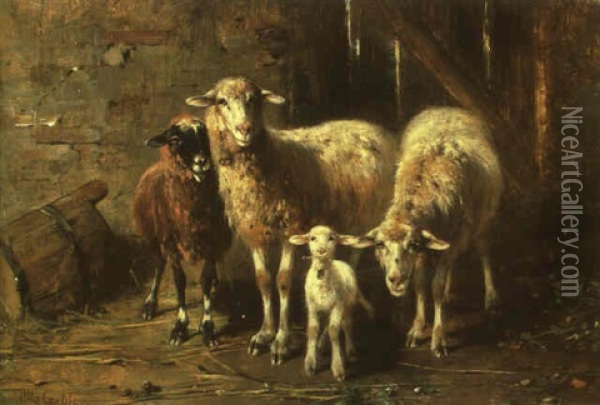 Schafe Mit Lamm Im Stall Oil Painting - Otto Friedrich Gebler