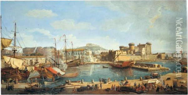 Naples, A View Of The Darsena Oil Painting - (circle of) Wittel, Gaspar van (Vanvitelli)