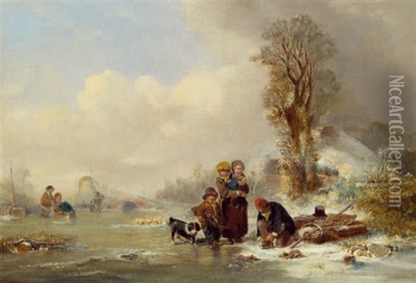 Winterlandschaft Mit Staffage Oil Painting - Friedrich Eduard Meyerheim