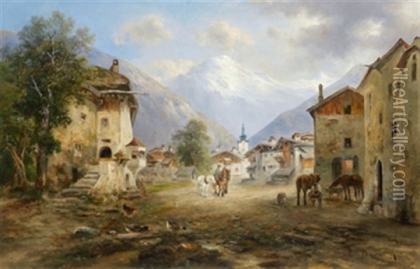 Dorfstrase In Worgl Oil Painting - Emil Barbarini