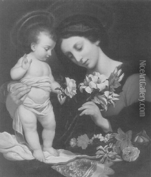 Madonna And Child With Flowers Oil Painting - Carlo Dolci