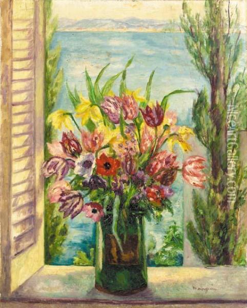 Tulipes A La Fenetre Oil Painting - Henri Charles Manguin