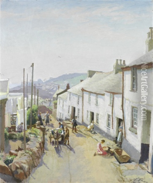 Old Newlyn Oil Painting - Harold Harvey