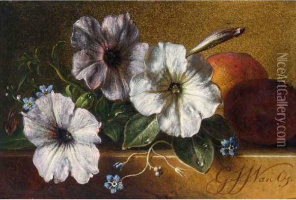 A Still Life With Flowers And Fruit Oil Painting - Georgius Jacobus J. Van Os