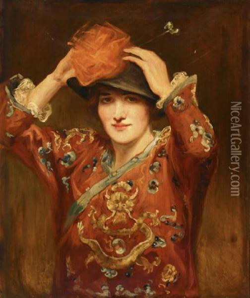 The Red Chinese Jacket Oil Painting - Ellis William Roberts