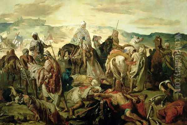 Arab Horsemen Carrying Away their Dead, 1850 Oil Painting - Theodore Chasseriau