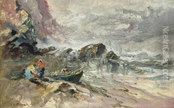 Fisherfolk Packing Up For The Day Oil Painting - S.L. Kilpack