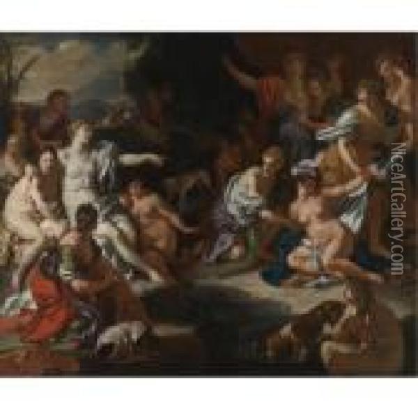 Diana And Callisto Surprised Oil Painting - Francesco Solimena