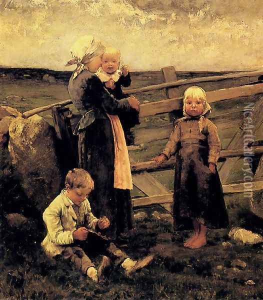 Children With Cherries Oil Painting - Bernardus Johannes Blommers