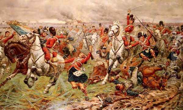 Waterloo- Gordons and Greys to the Front, 18th June, 1815 Oil Painting - Stanley Berkeley