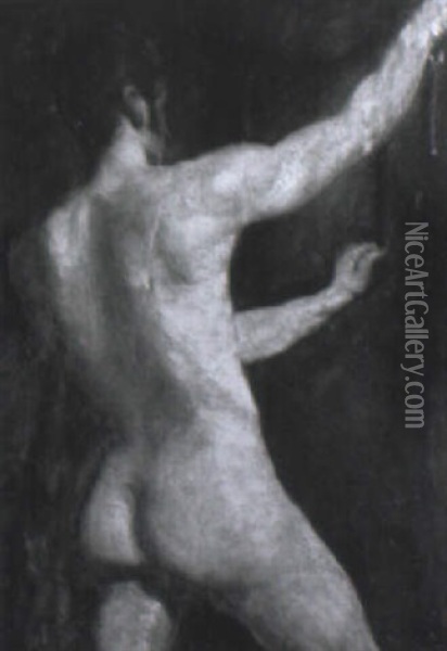A Three-quarter Length Study Of A Male Nude From Behind Oil Painting - William Etty