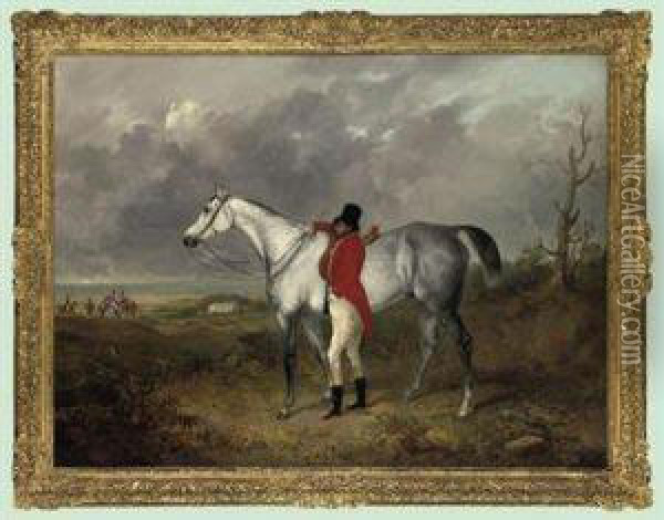A Gentleman With His Dappled Grey Hunter Oil Painting - William Standish