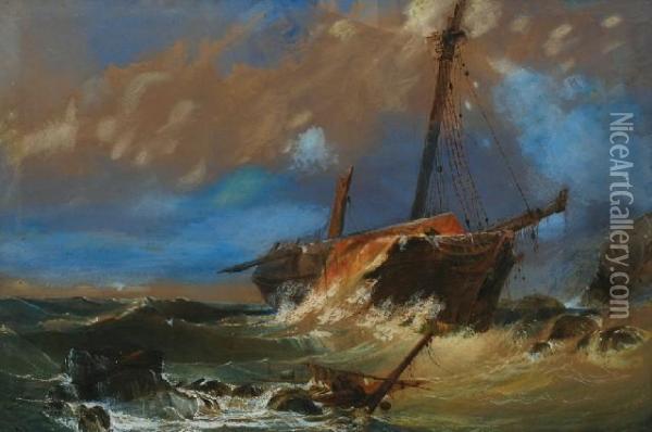 Theshipwreck Oil Painting - Henry Easom Davies