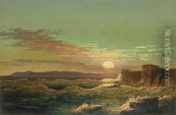 The Fort (+ Blazing Sunset; Pair) Oil Painting - Peter Bernard William Heine
