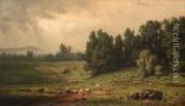 Landscape With Sheep Oil Painting - George Inness