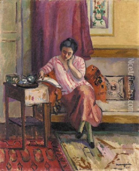 Jeanne A La Jupe Rouge Oil Painting - Henri Charles Manguin