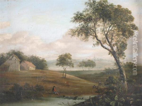 Landscape With A Figure Near A Stream And Cottage Oil Painting - Patrick, Peter Nasmyth