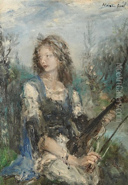 La Jeune Violoniste Oil Painting - Aurel Naray