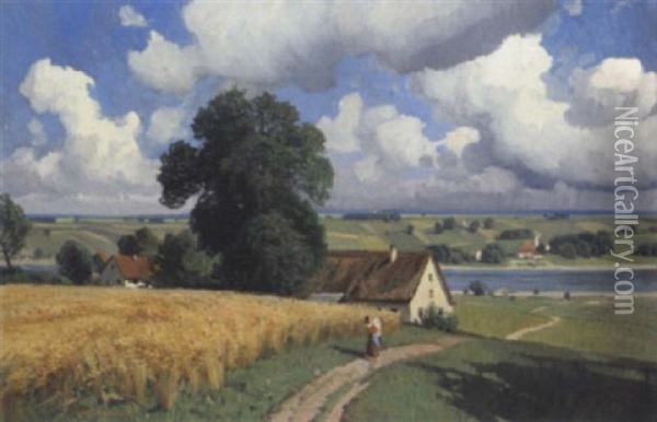 Eine Sommerlandschaft Mit Getreidefeld Oil Painting - Karl Kaltenmoser