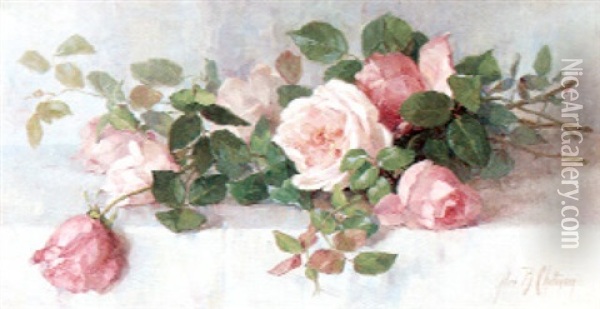 Cut Roses On A Ledge Oil Painting - Alice Brown Chittenden
