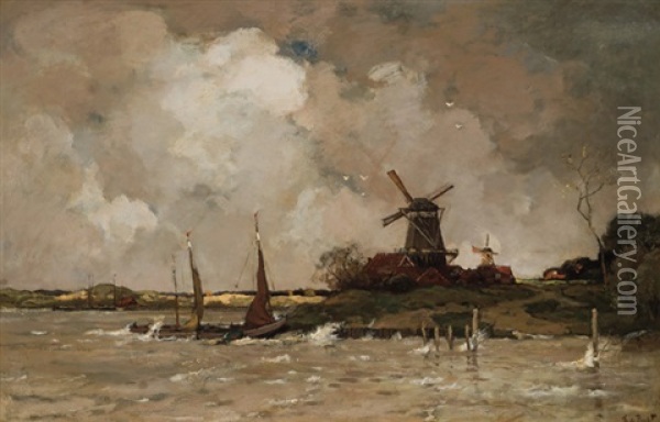A Stormy Day, Holland Oil Painting - Theophile De Bock