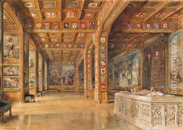 Schloss Neuhaus In Bohmen, Wappensaal Oil Painting - Rudolf Ritter von Alt