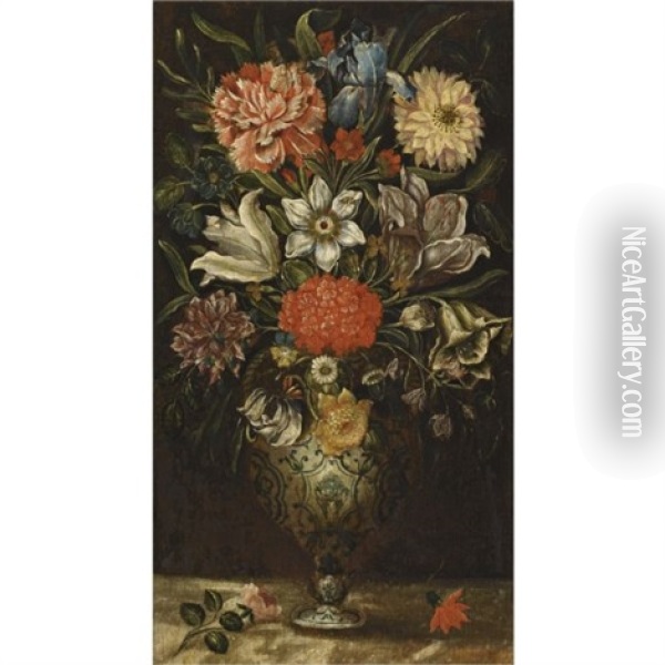 Still Life With A Bouquet Of Flowers In A Porcelain Vase Oil Painting - Ludger Tom Ring the Younger