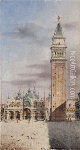 Venezia, La Chiesa E Il Campanile Di San Marco Oil Painting - Marco Grubas