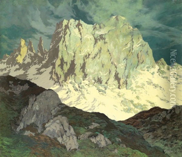 Gebirgslandschaft (mit Schlern, Sudtirol?) Oil Painting - Hugo Hodiener (Hodina)