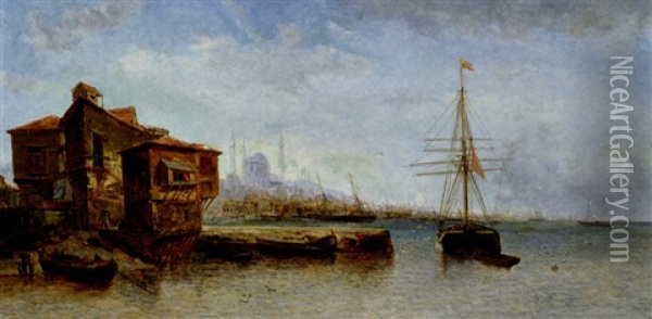 Constantinople, Vue Du Bosphore Et Sainte Sophie Oil Painting - Jean Baptiste Henri Durand-Brager