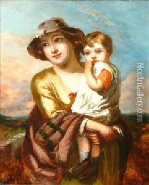Mother And Child Oil Painting - George Baxter