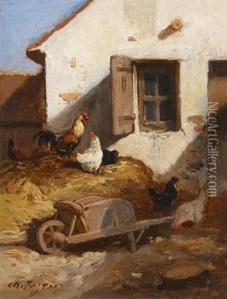 Huhnerhof In Barbizon Oil Painting - Charles Emile Jacque