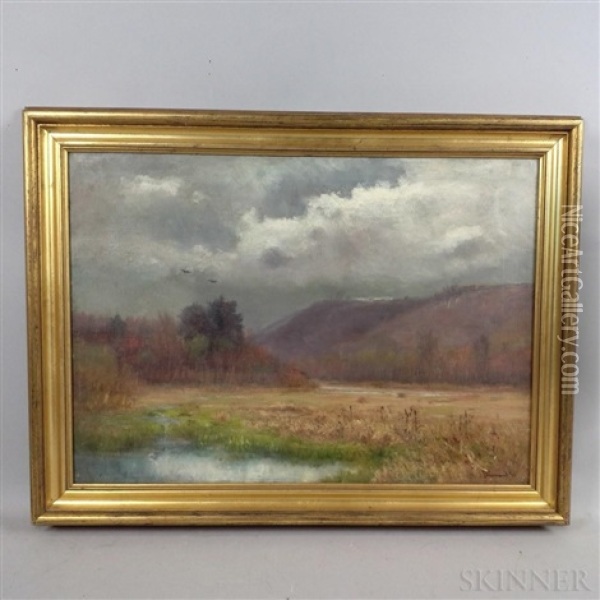 Autumn Marsh With Distant Mountains Oil Painting - Joseph H. Greenwood