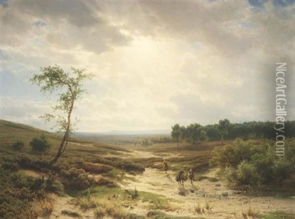 Heidelandschaft Bei Oosterbeek. Bauern Mit Ihrem Maulesel Auf Dem Weg Oil Painting - Cornelis Lieste