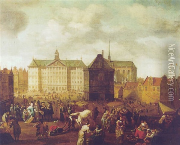 Town Hall On The Dam, Amsterdam Oil Painting - Gerrit Adriaensz Berckheyde
