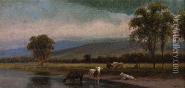Cows Watering Oil Painting - William de la Montagne Cary