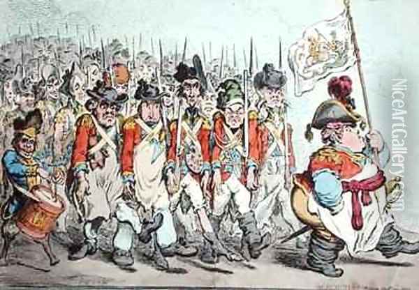 Supplementary Militia Turning out for Twenty Days Amusement or The French invade us hay damme whos afraid Oil Painting - James Gillray