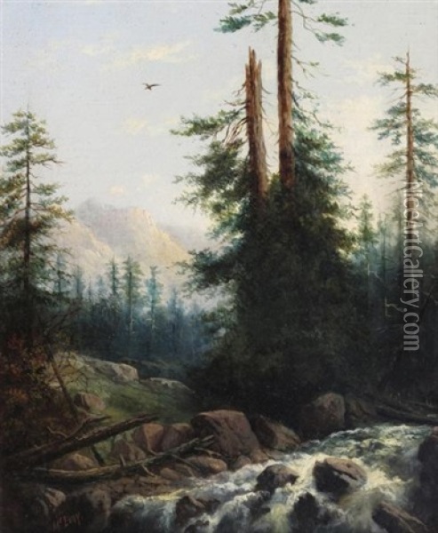 Mountain Scene With Rocky Waterfall Oil Painting - Henry Nesbitt Mcevoy