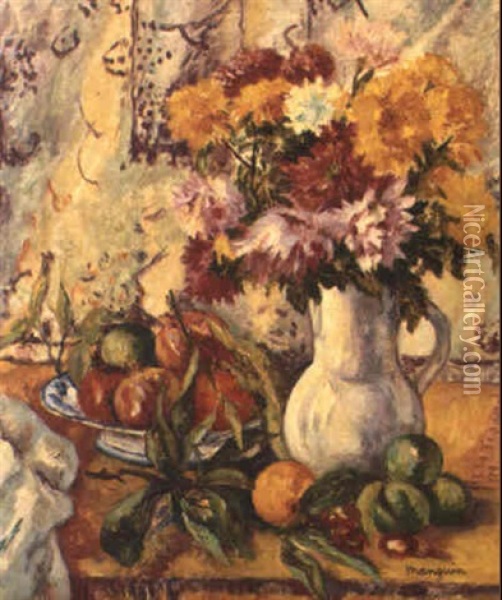 Still Life With Flowers And Fruit Oil Painting - Henri Charles Manguin