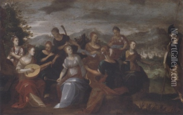 Apollo And The Nine Muses Oil Painting - Louis de Caullery
