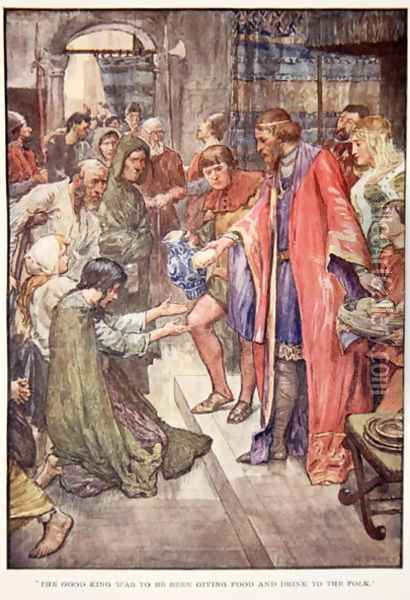 The Good King Was To Be Seen Giving Food And Drink to the Folk, illustration from The Story of France by Mary Macgregor, 1920 Oil Painting - William Rainey