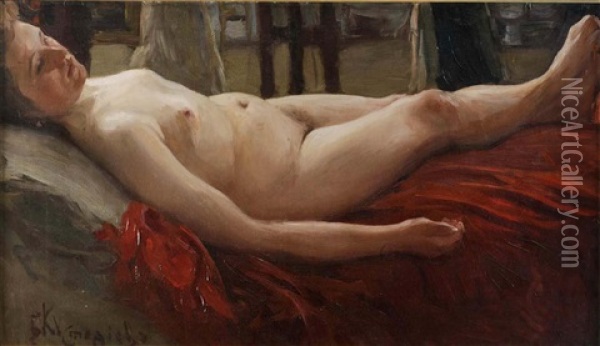 Portrait Of The Artist's Wife Yulia Kustodieva Oil Painting - Boris Mikhailovich Kustodiev