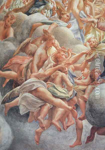 Assumption of the Virgin, detail of angelic musicians Oil Painting - Antonio Allegri da Correggio