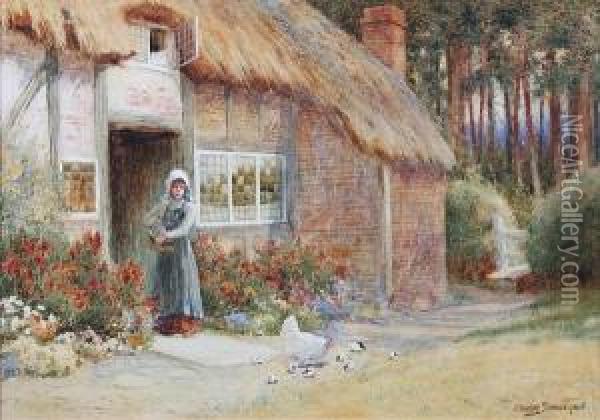 Feeding The Chickens Oil Painting - Arthur Claude Strachan
