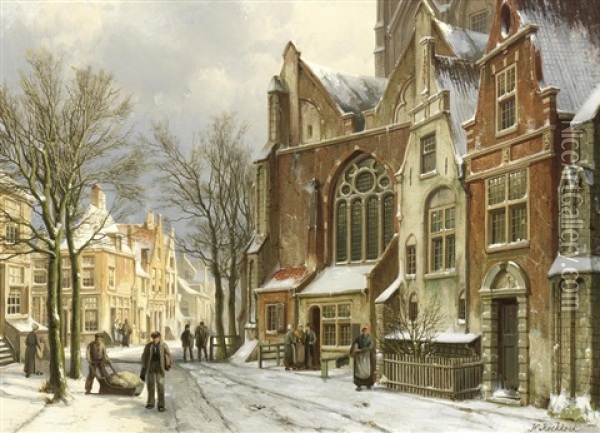 View Of Zutphen In The Snow Oil Painting - Willem Koekkoek