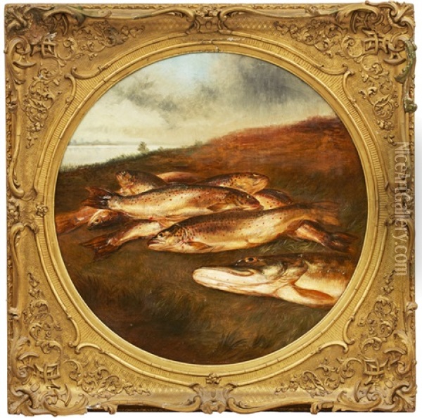 Trout And Pike Oil Painting - Henry James Pidding