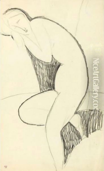 Femme Nue De Profil, Penchee En Avant, Endormie, La Tete Appuyee Sur Les Bras Replies Oil Painting - Amedeo Modigliani